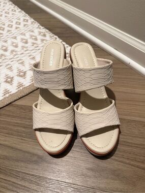 maurices Cream Croc-Embossed Double Strap Slide Mules
